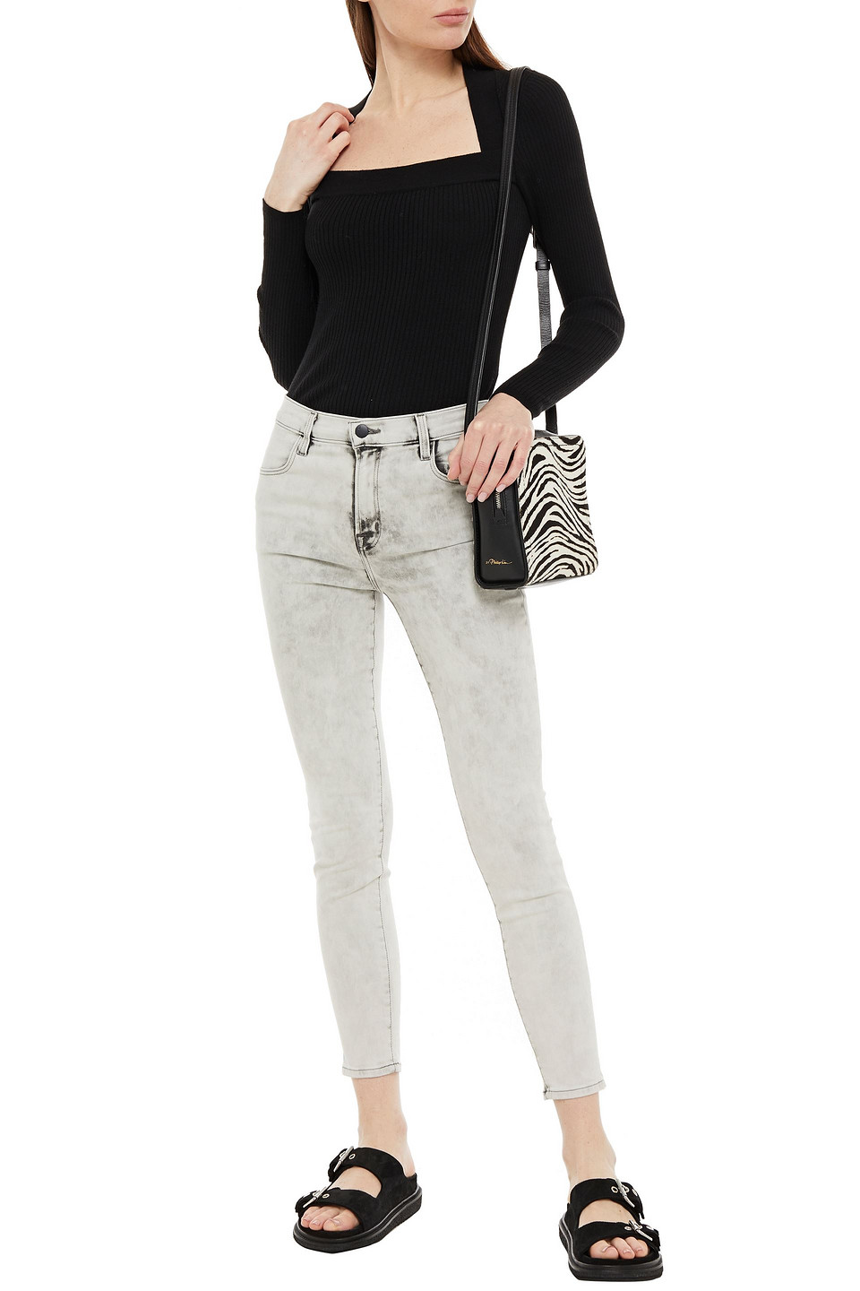 J Brand Distressed High-rise Skinny Jeans In Light Denim