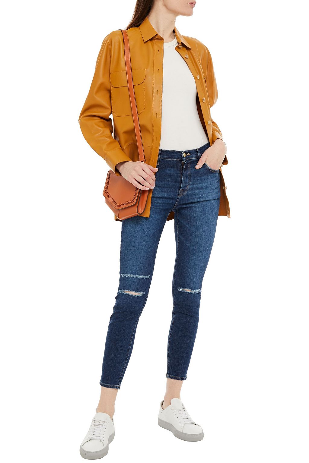 J BRAND Cropped distressed high-rise skinny jeans