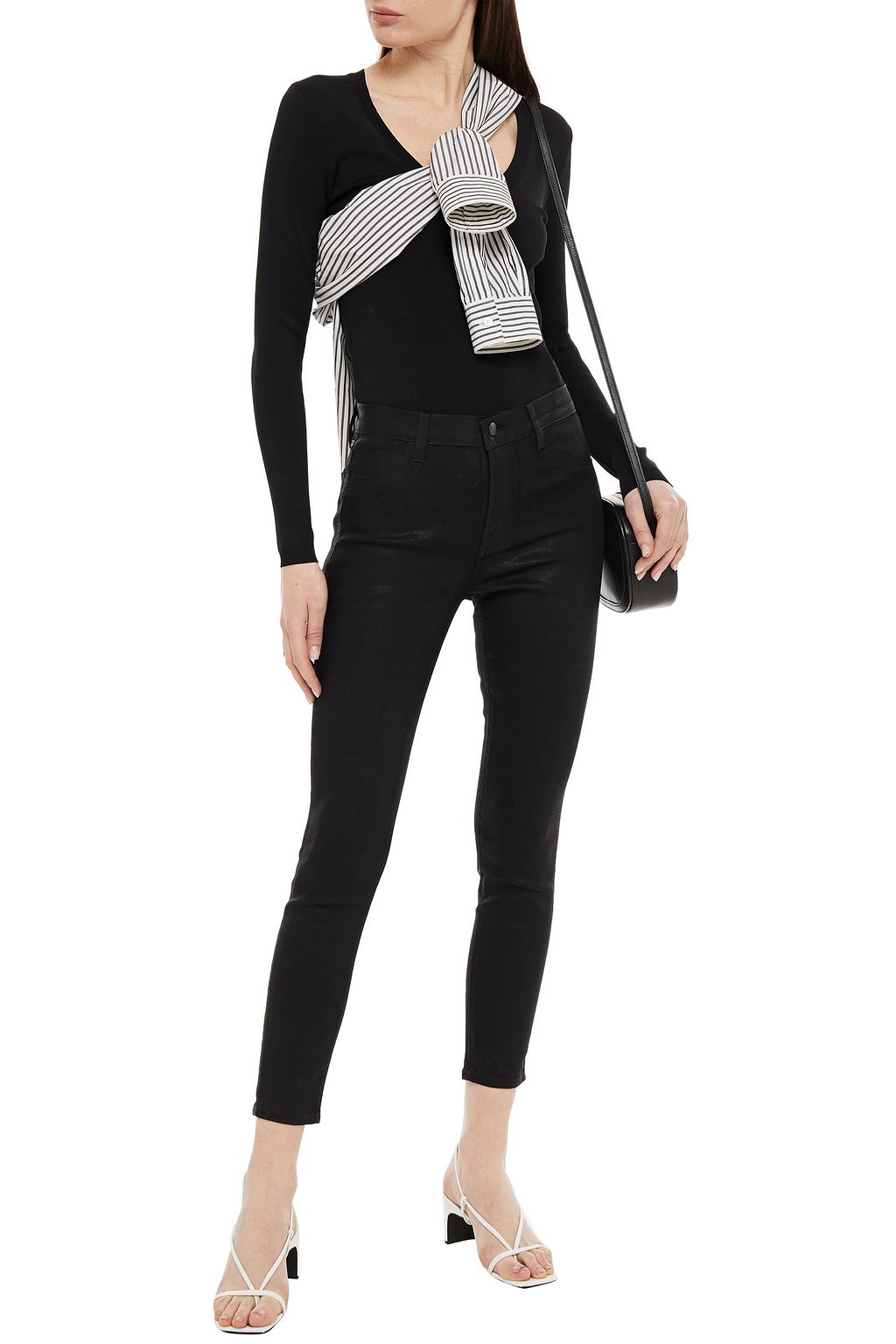 J BRAND Cropped coated high-rise skinny jeans