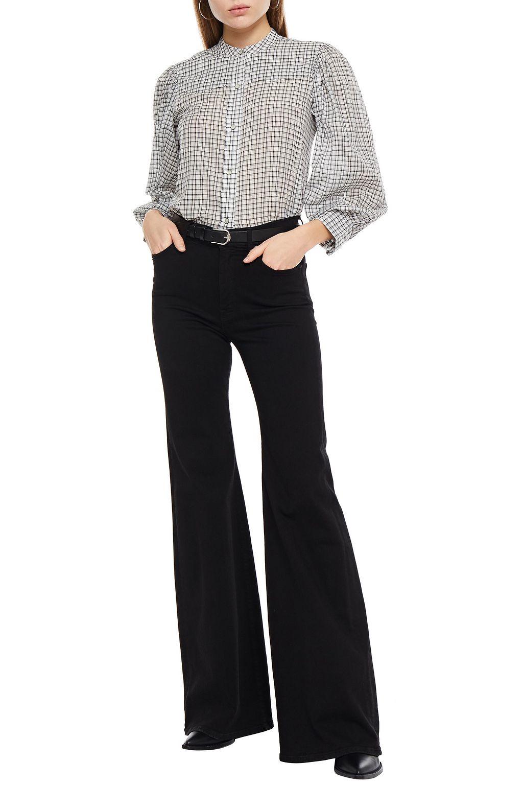 NILI LOTAN Maisie gathered checked cotton shirt