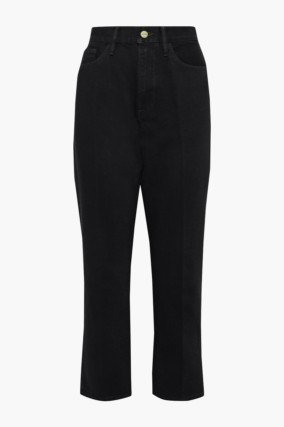 frame - le piper cropped high-rise straight-leg jeans - black - 25
