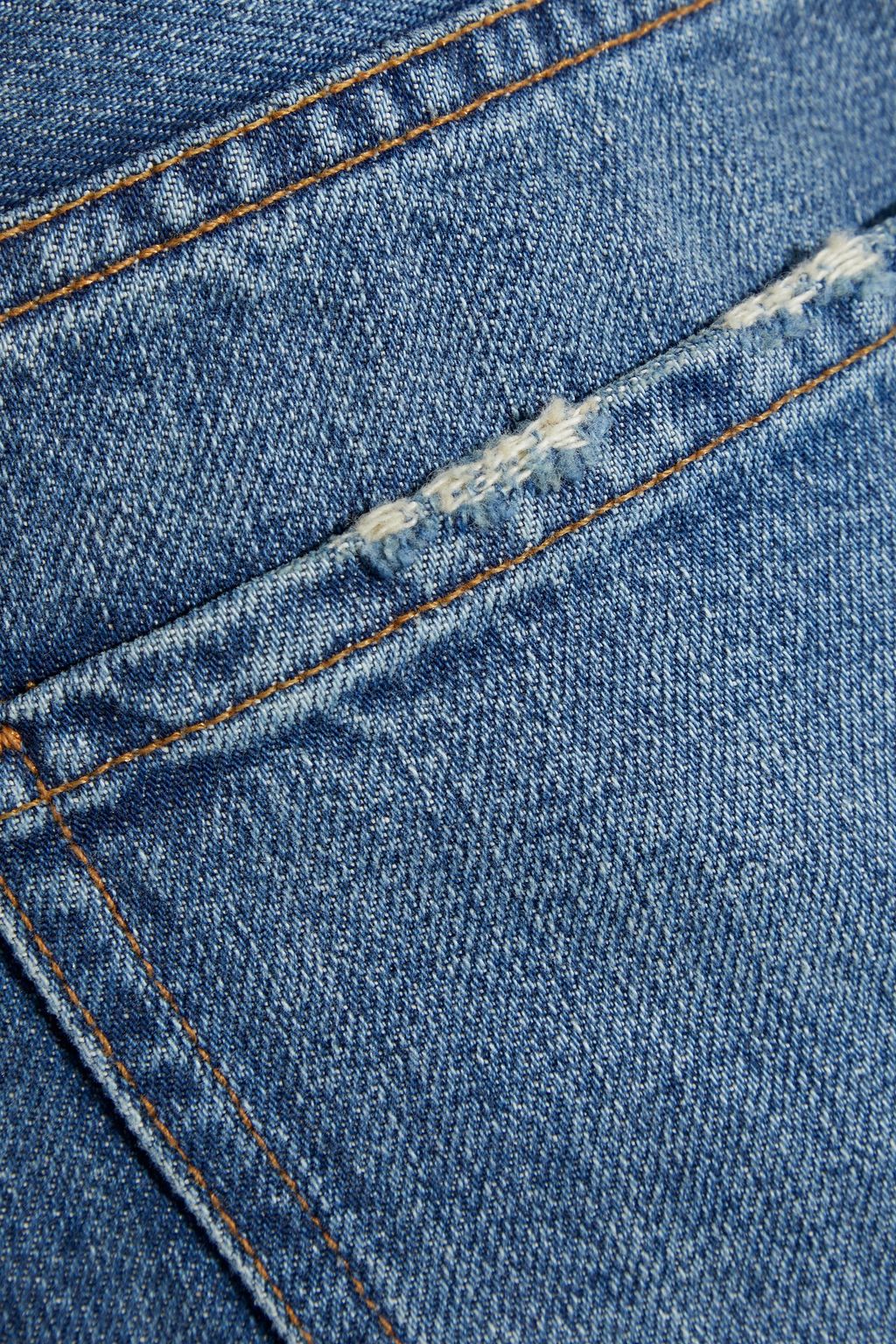 FRAME Le Piper cropped distressed high-rise straight-leg jeans