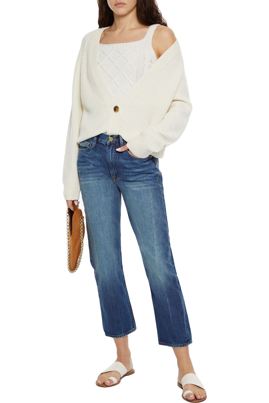 FRAME Le Piper cropped distressed high-rise straight-leg jeans