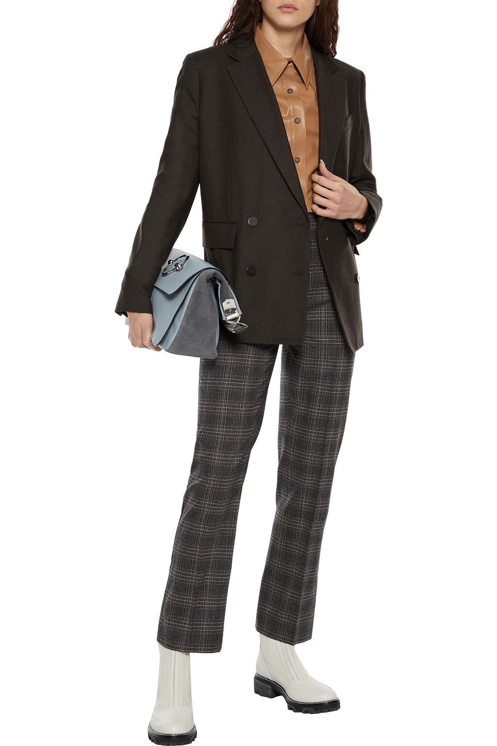 THEORY Double-breasted mélange wool-flannel blazer