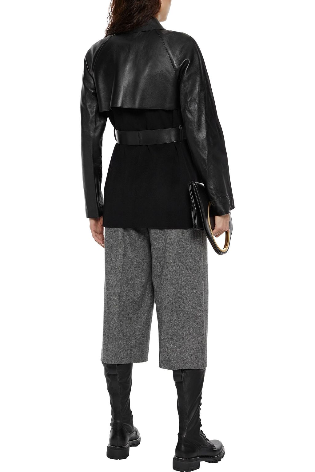 THEORY Leather-paneled wool and cashmere-blend felt jacket