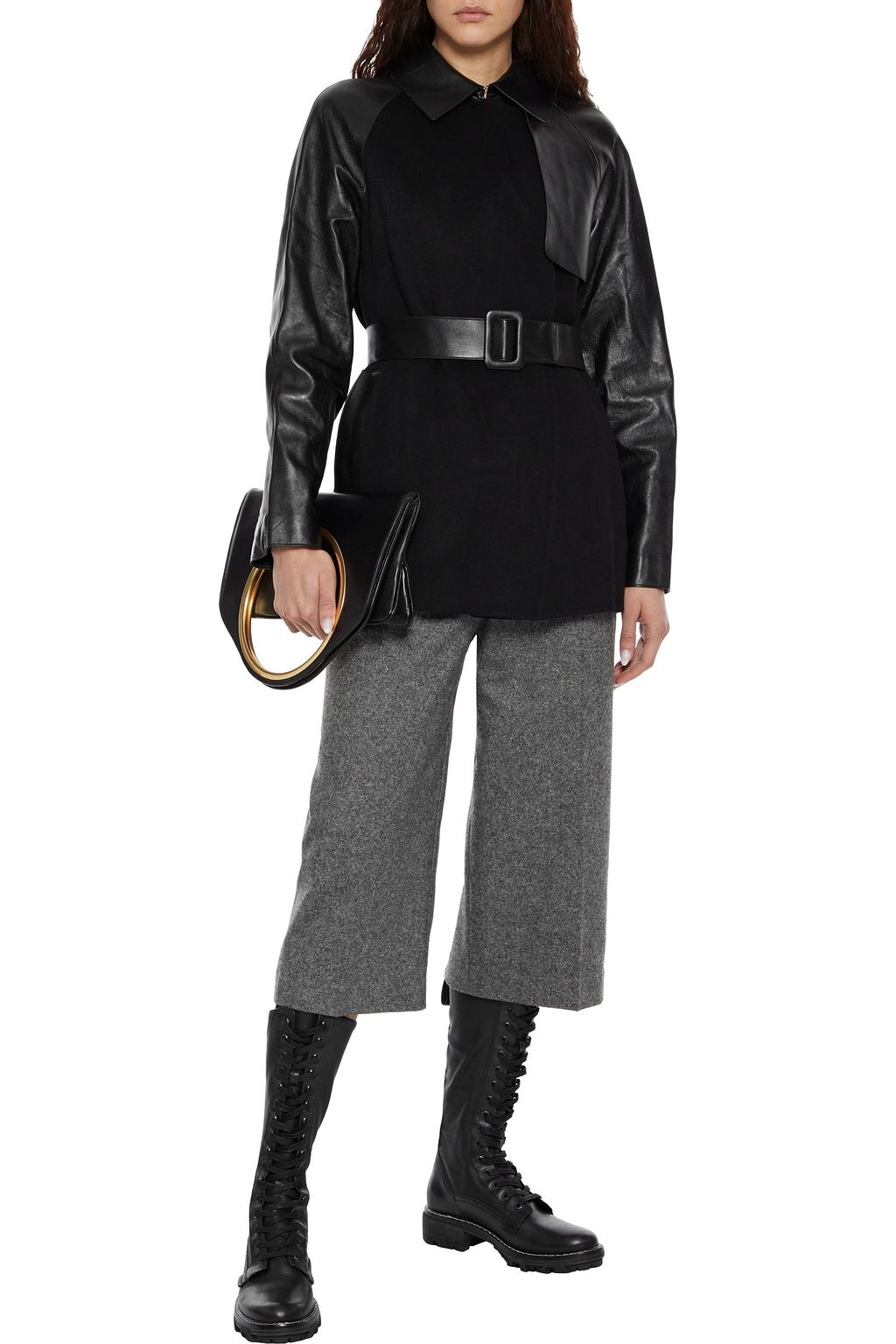 THEORY Leather-paneled wool and cashmere-blend felt jacket