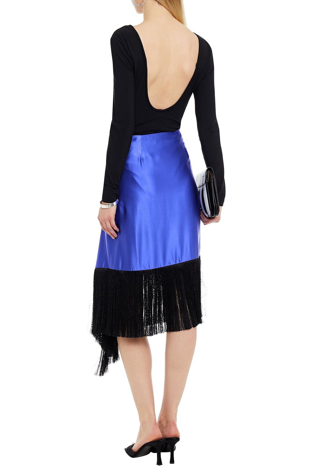 MARQUES' ALMEIDA Draped fringed two-tone silk-satin midi skirt