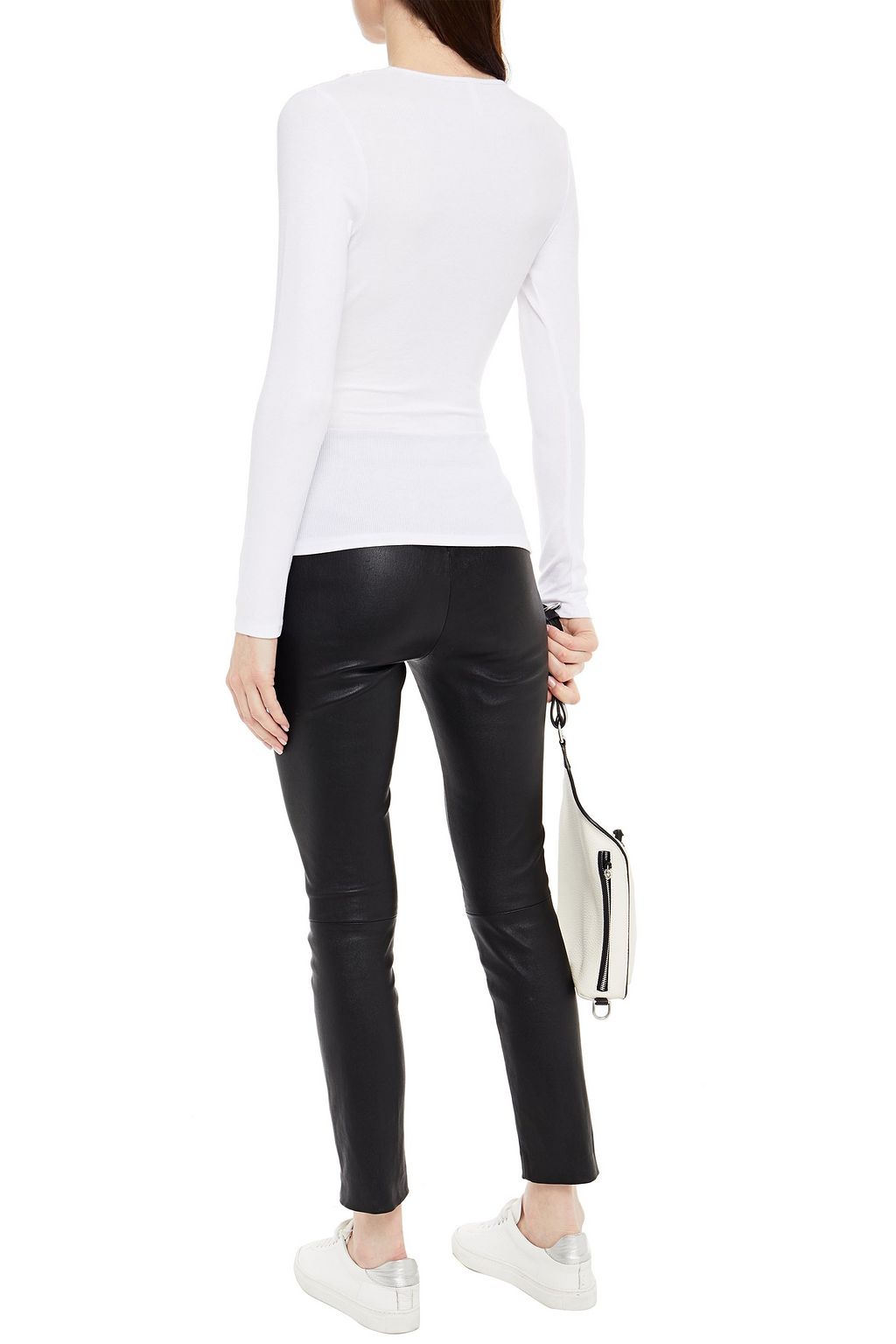 LANSTON Ruched draped ribbed jersey top