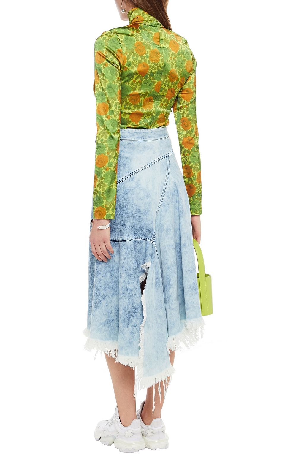 MARQUES' ALMEIDA Asymmetric frayed bleached denim midi wrap skirt