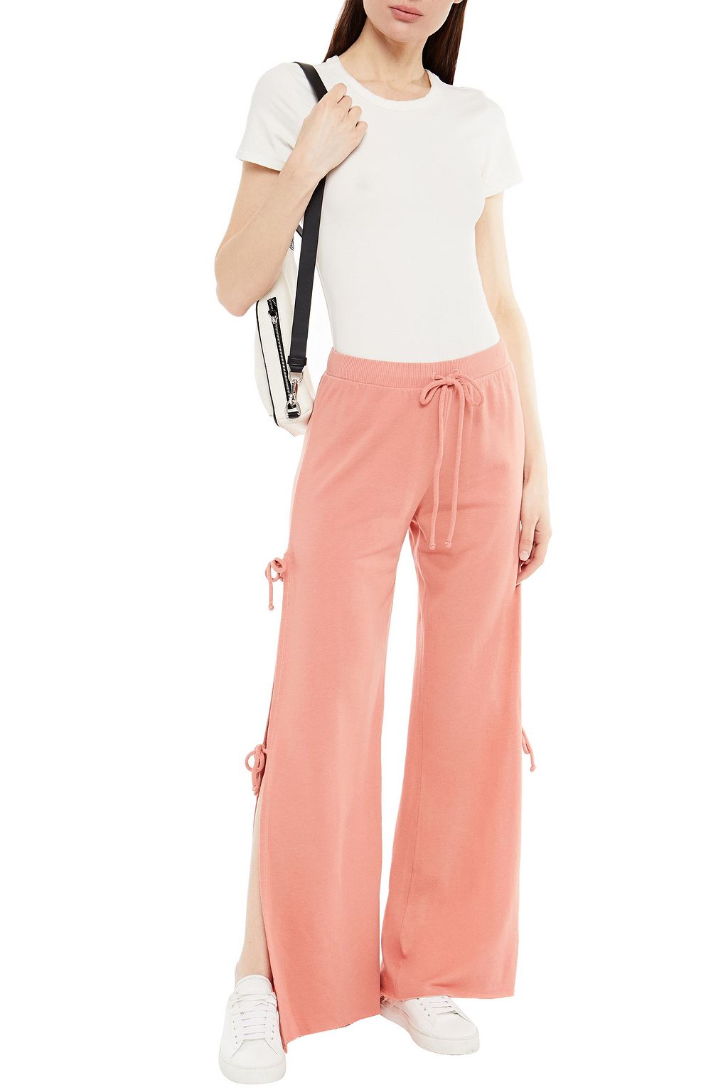 LANSTON Tie-detailed French cotton and Tencel-blend terry track pants
