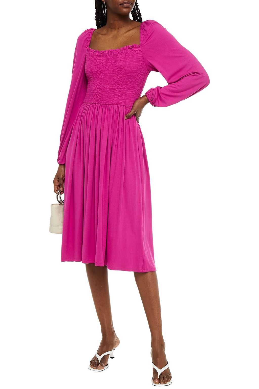 GHOST LONDON Penny shirred jersey midi dress