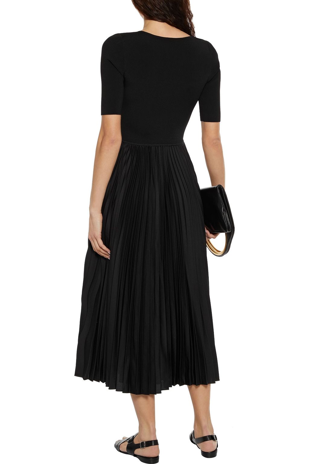 THEORY Ribbed knit-paneled pleated satin-crepe midi dress | THE OUTNET