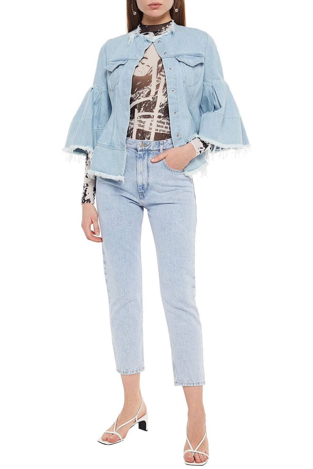 Light denim Gathered frayed denim 