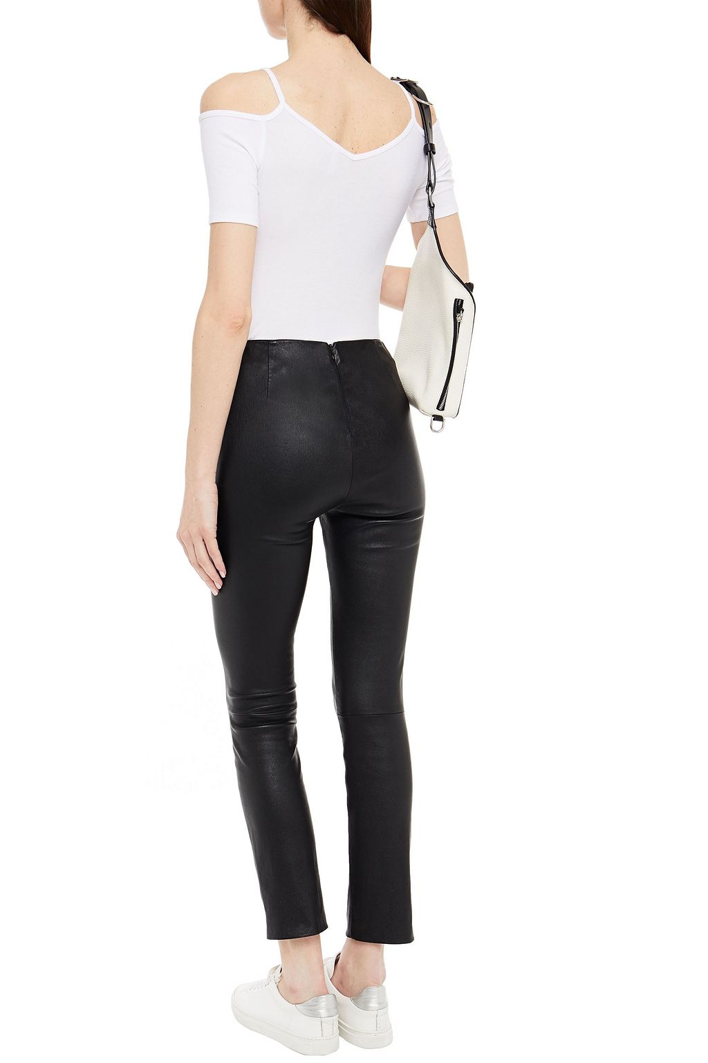 LANSTON Cold-shoulder ribbed Micro Modal-blend jersey top