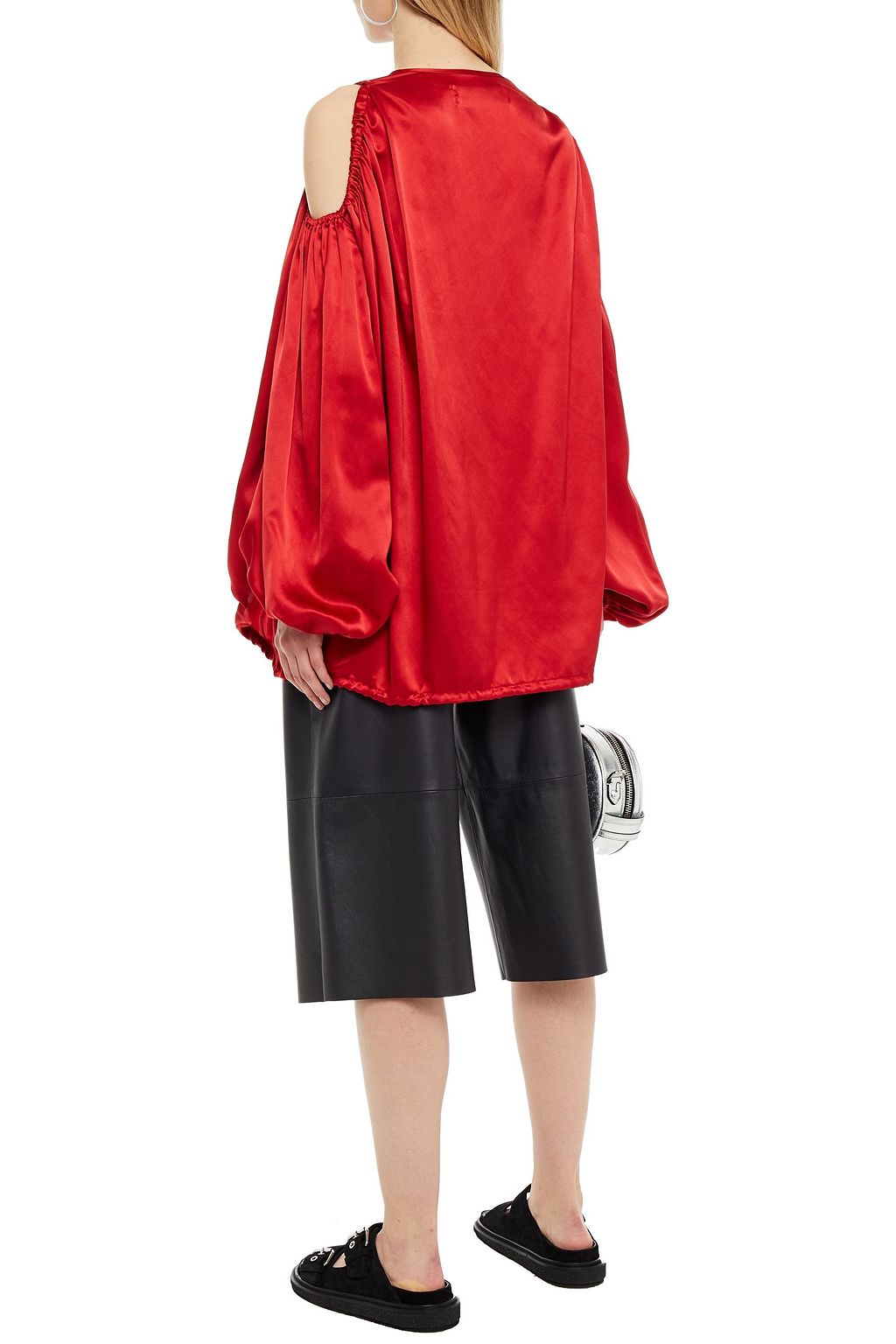 MARQUES' ALMEIDA Cold-shoulder gathered silk-satin top