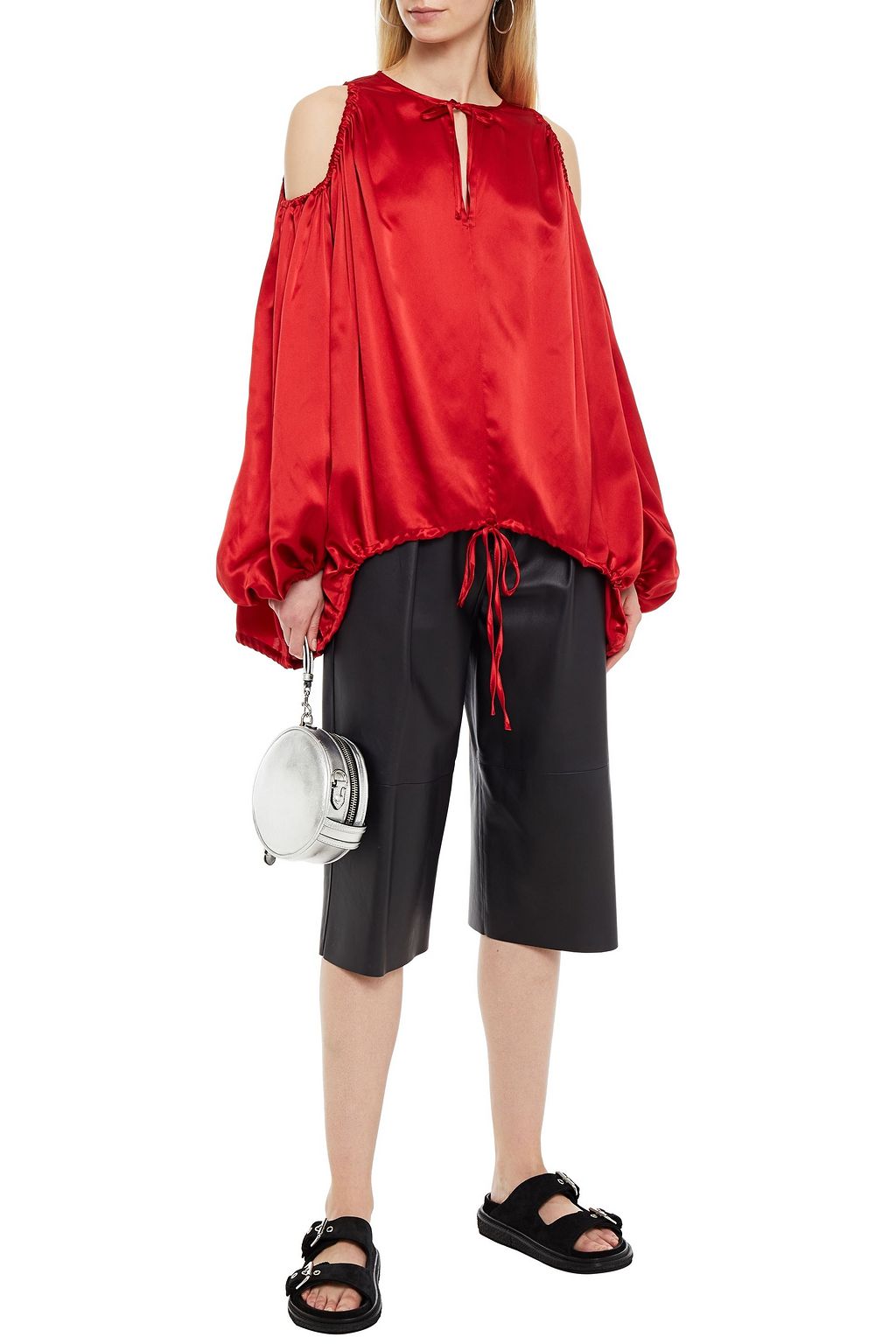MARQUES' ALMEIDA Cold-shoulder gathered silk-satin top