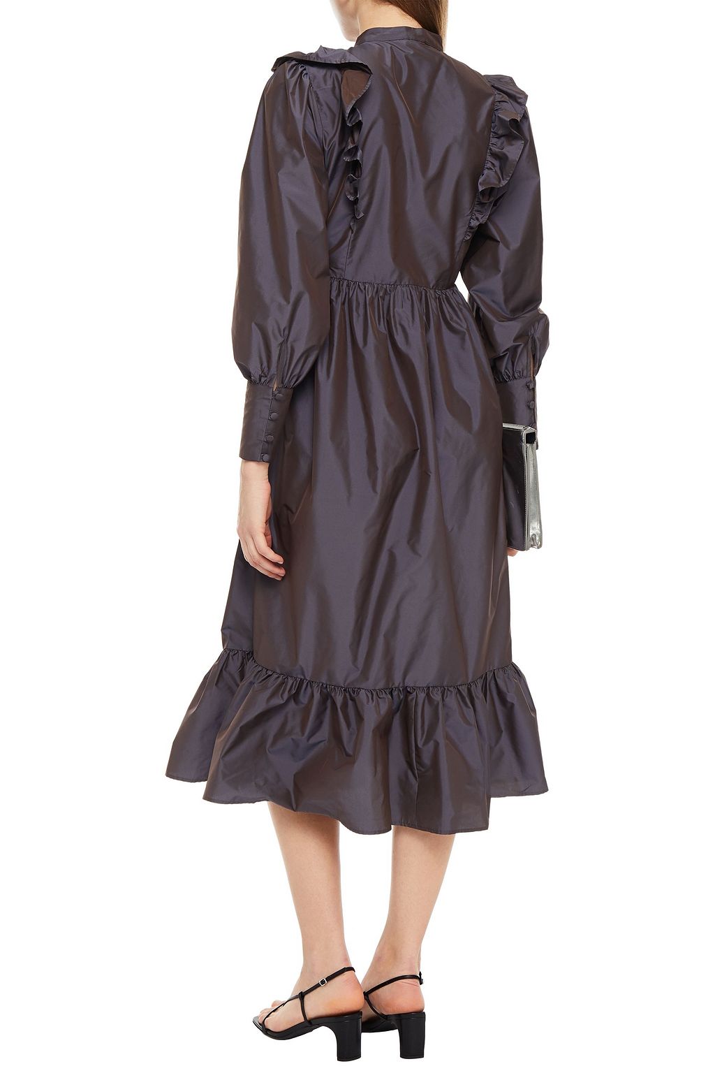 GHOST LONDON Verona Hemdkleid in Midilänge aus Taft mit Rüschen