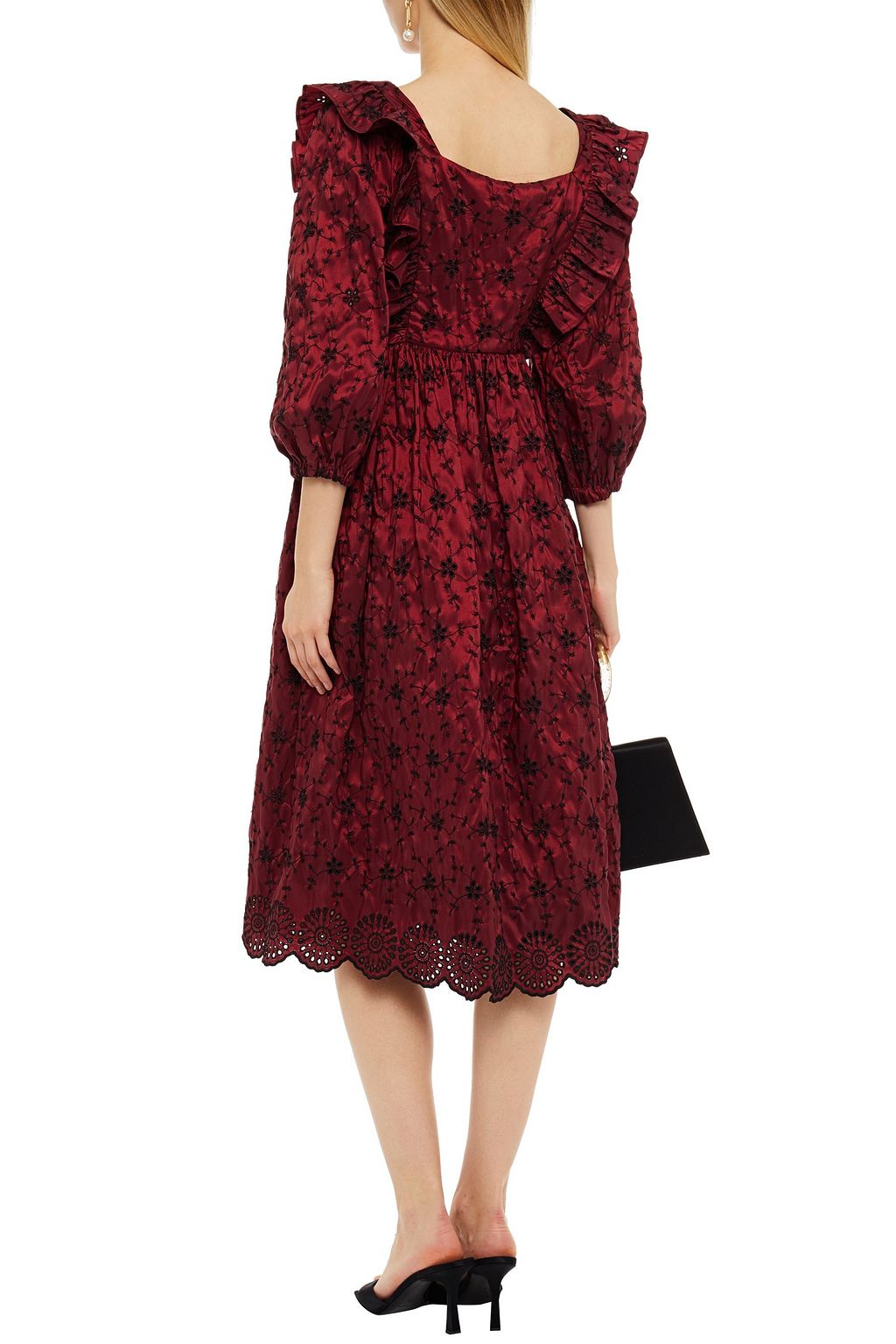 GHOST LONDON Ryleigh ruffled embroidered taffeta midi dress