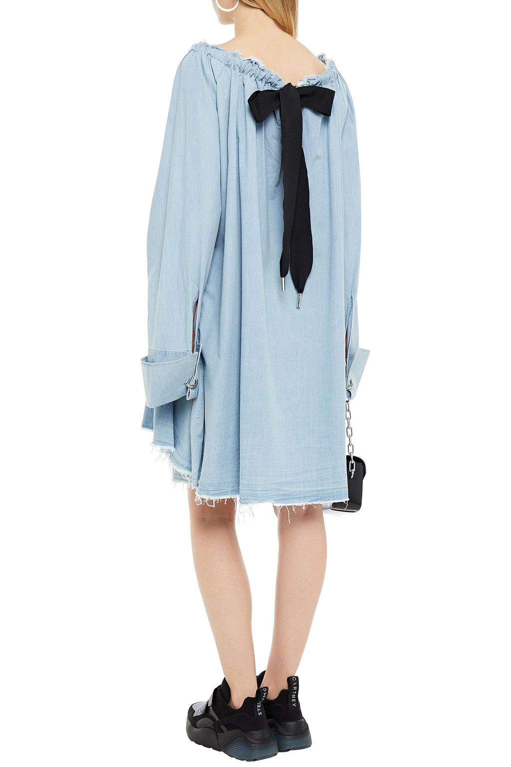 MARQUES' ALMEIDA Bow-detailed gathered cotton-chambray mini dress