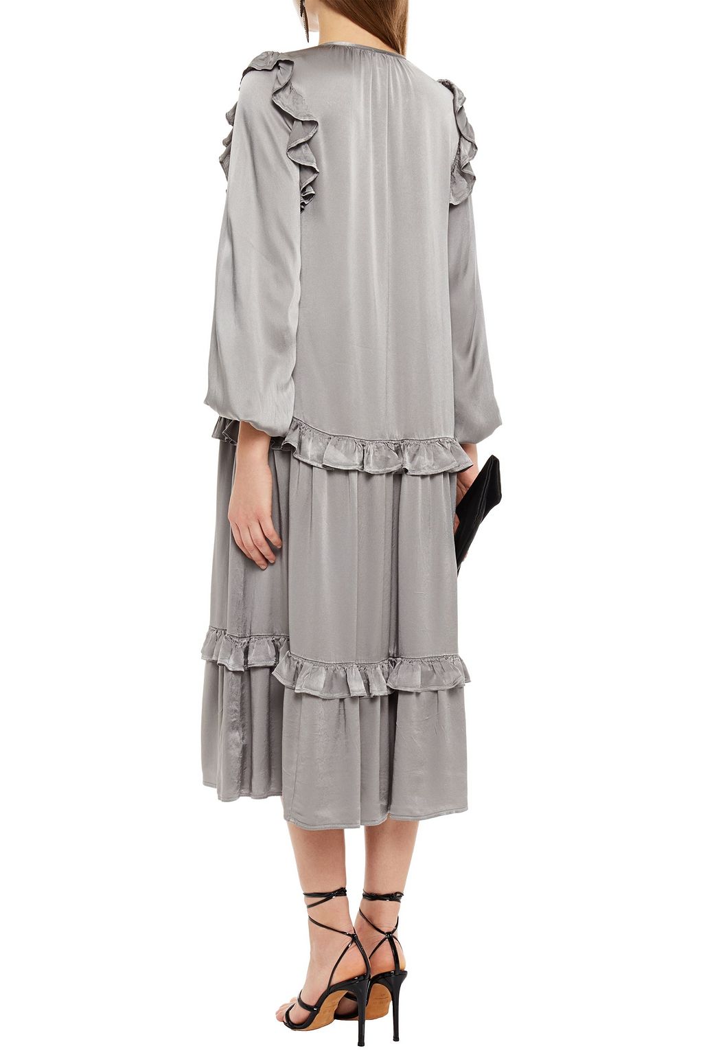 GHOST LONDON Zoelle ruffled satin-crepe midi dress