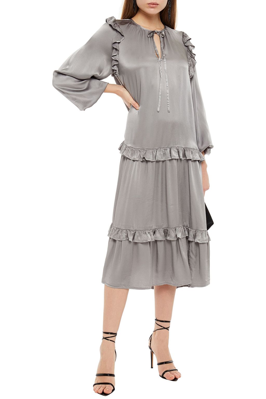 GHOST LONDON Zoelle ruffled satin-crepe midi dress
