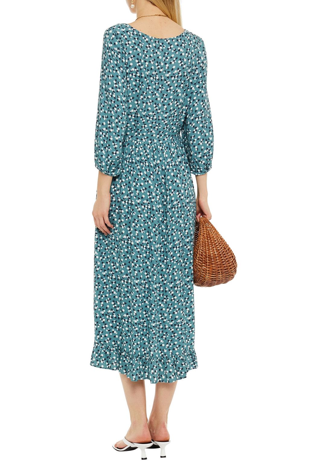 GHOST LONDON Rosina gathered floral-print crepe midi dress