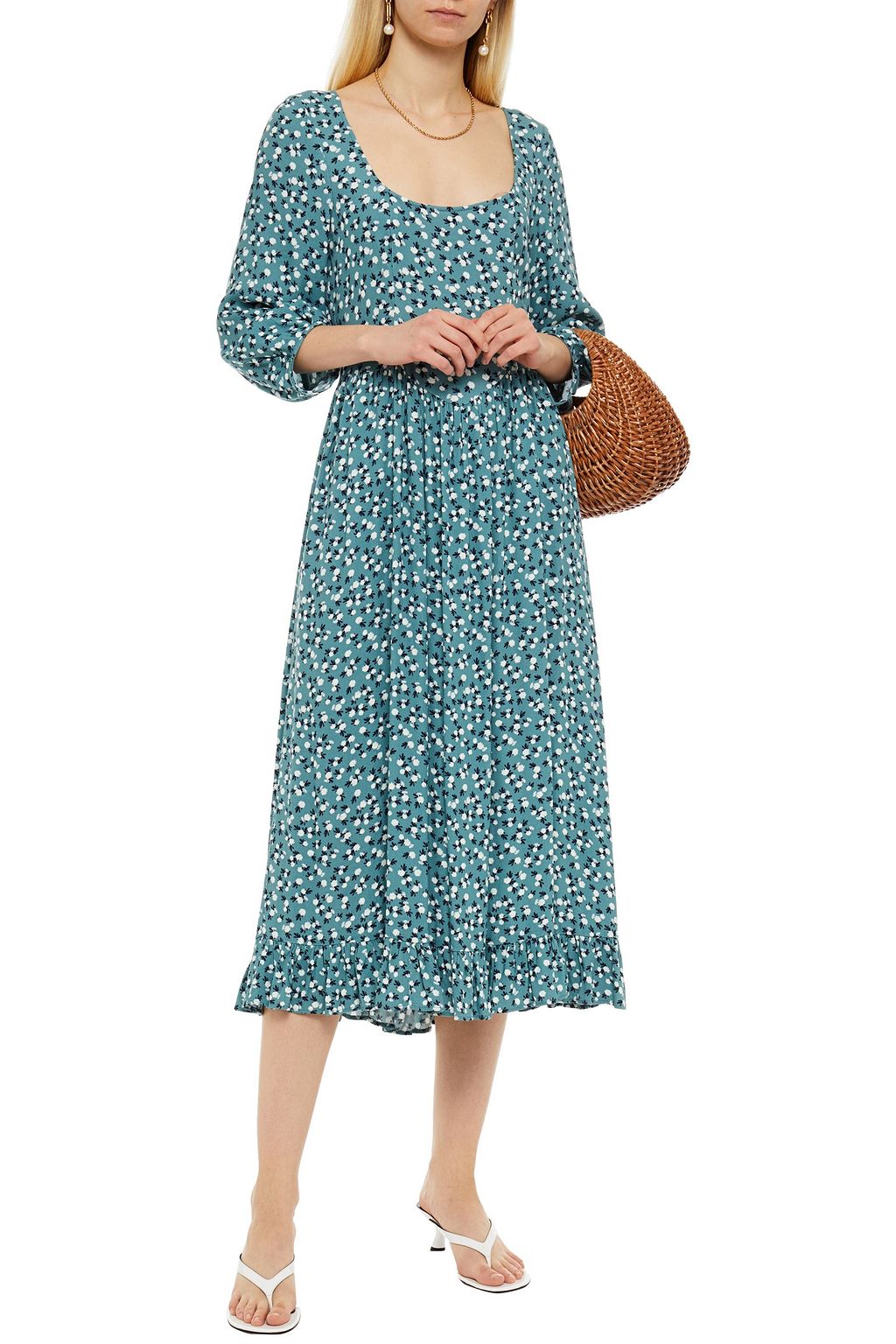 GHOST LONDON Rosina gathered floral-print crepe midi dress