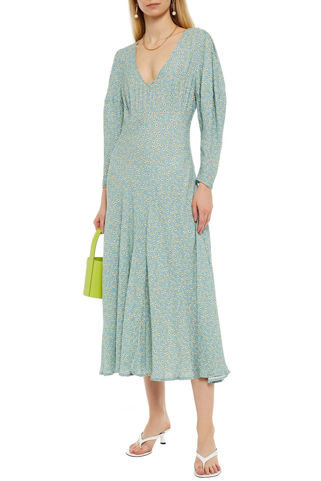 GHOST LONDON Clea fluted floral-print crepe midi dress