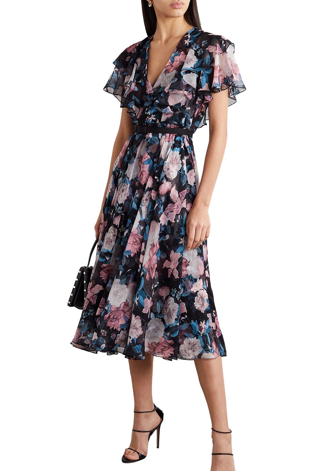 ERDEM Garland belted ruffled floral-print silk-chiffon midi dress