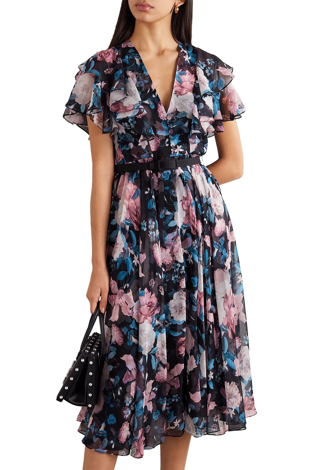 ERDEM Garland belted ruffled floral-print silk-chiffon midi dress