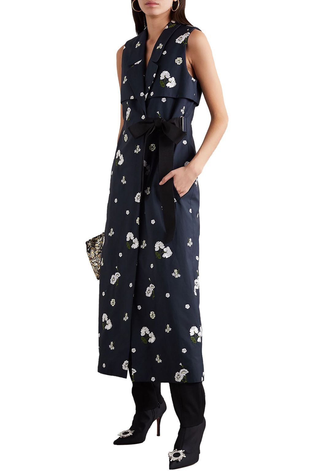 ERDEM Rian belted embroidered cotton-canvas vest