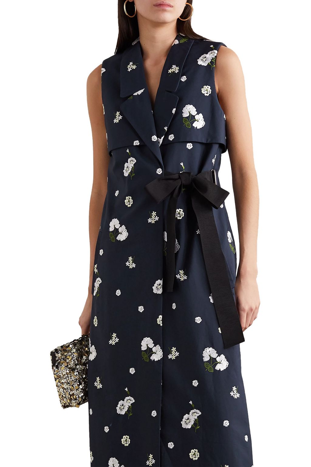 ERDEM Rian belted embroidered cotton-canvas vest