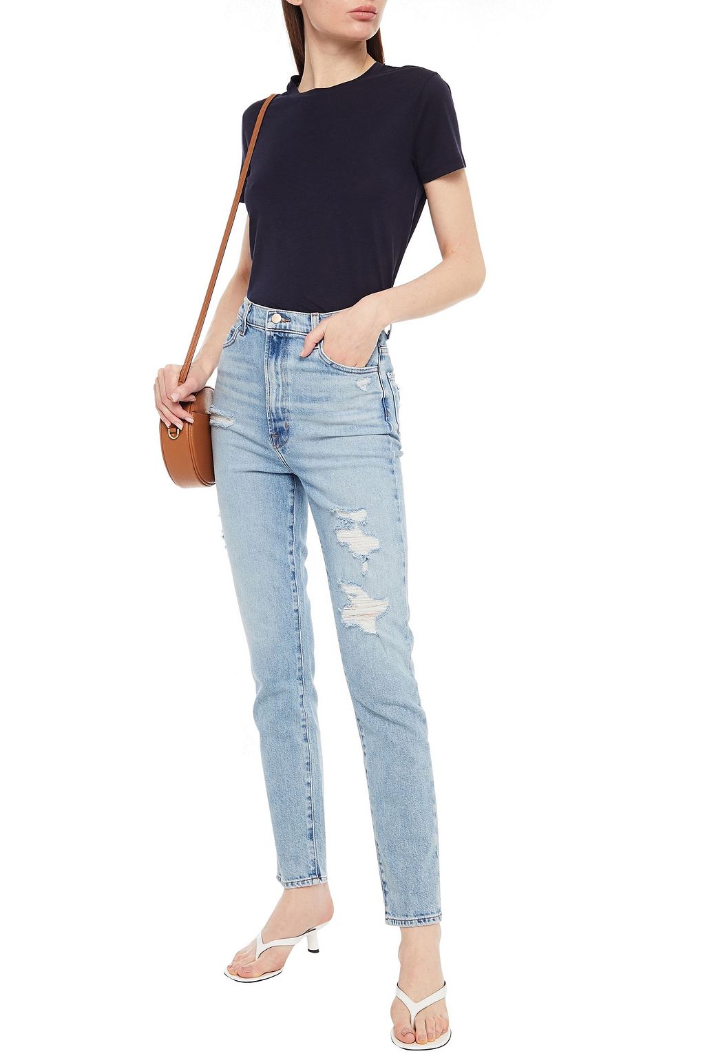 J BRAND Distressed high-rise slim-leg jeans