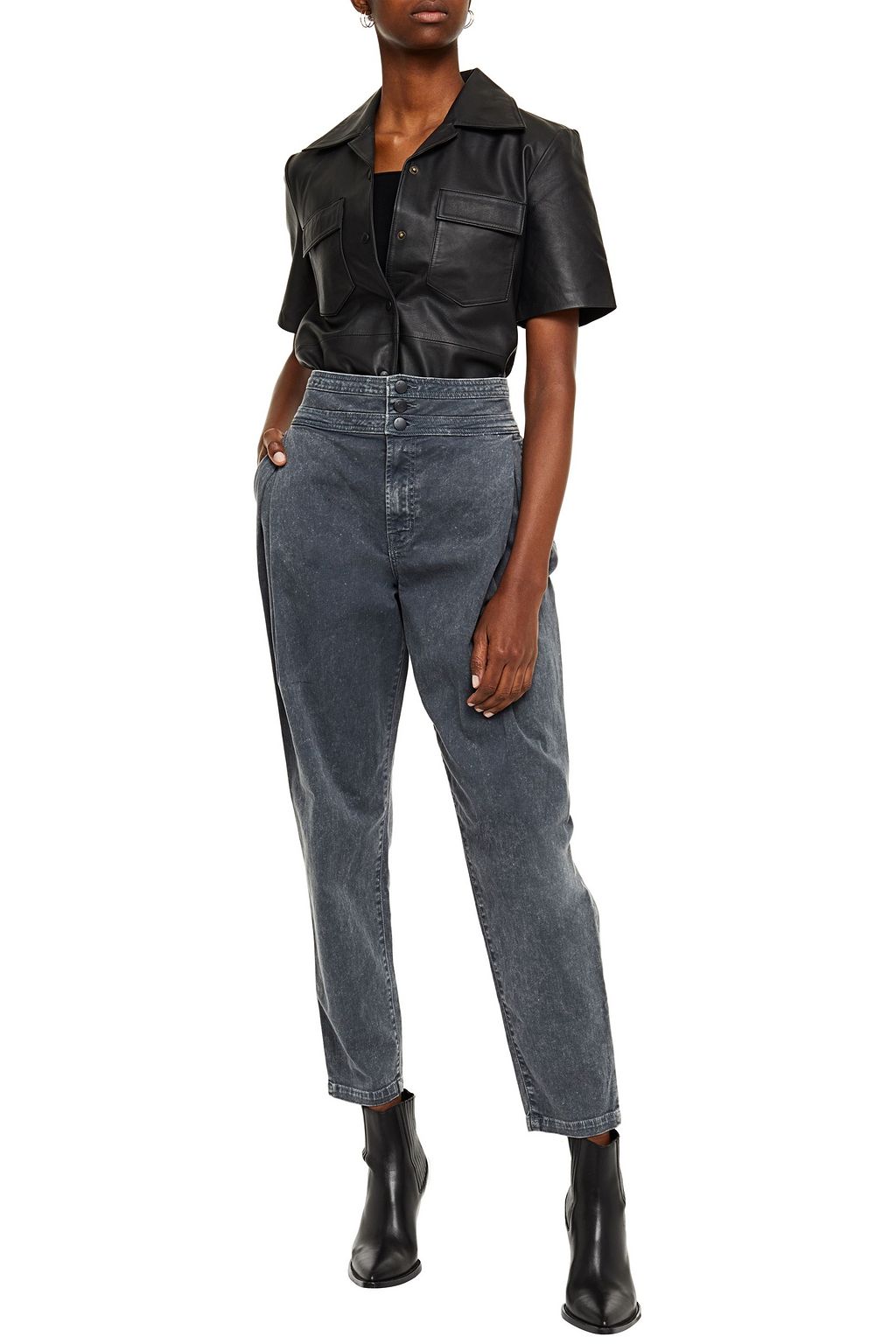 J BRAND Carey cropped belted high-rise tapered jeans