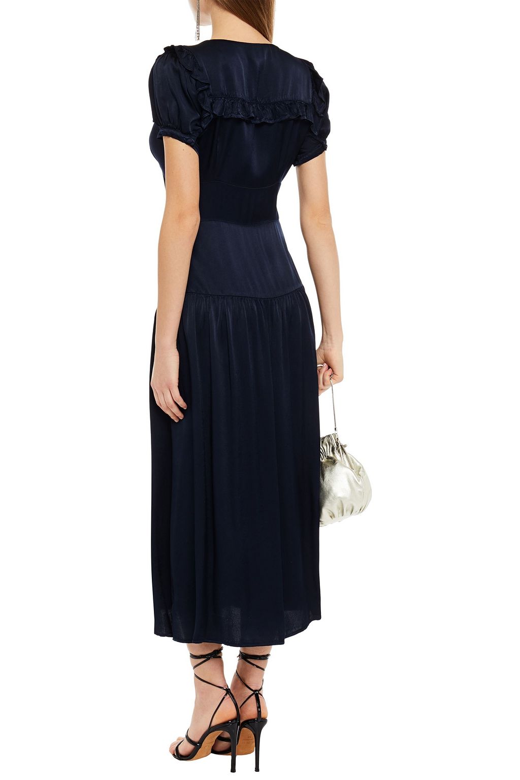 GHOST LONDON Ruffled satin-crepe midi dress