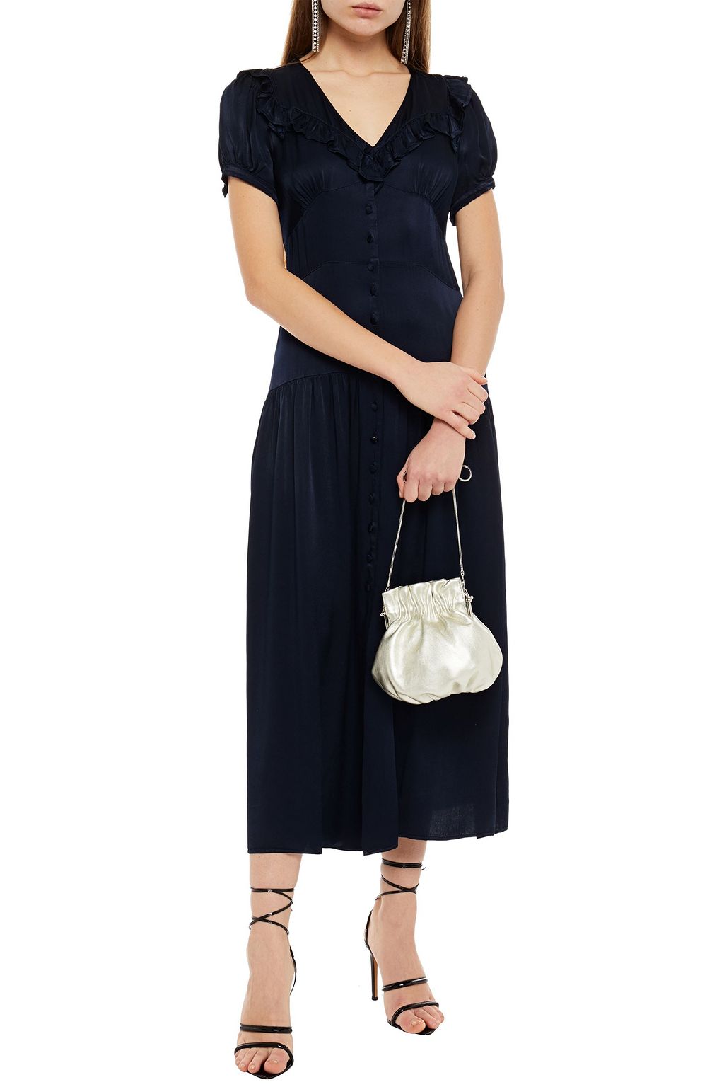 GHOST LONDON Ruffled satin-crepe midi dress
