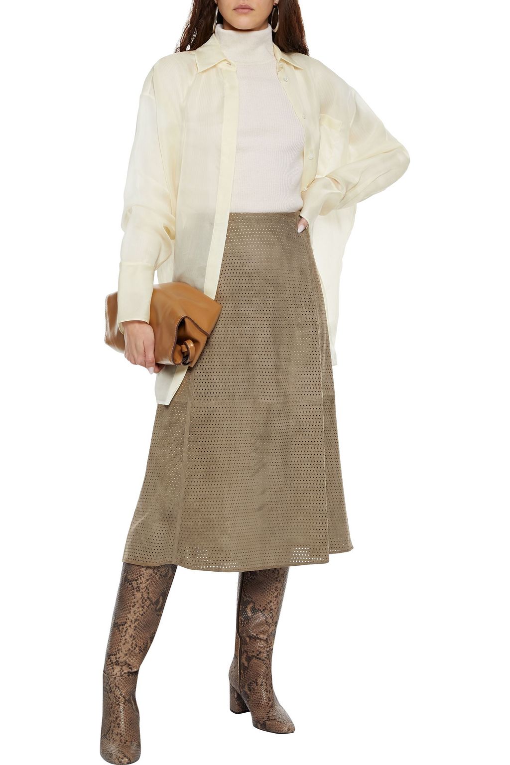 THEORY Perforated suede midi skirt