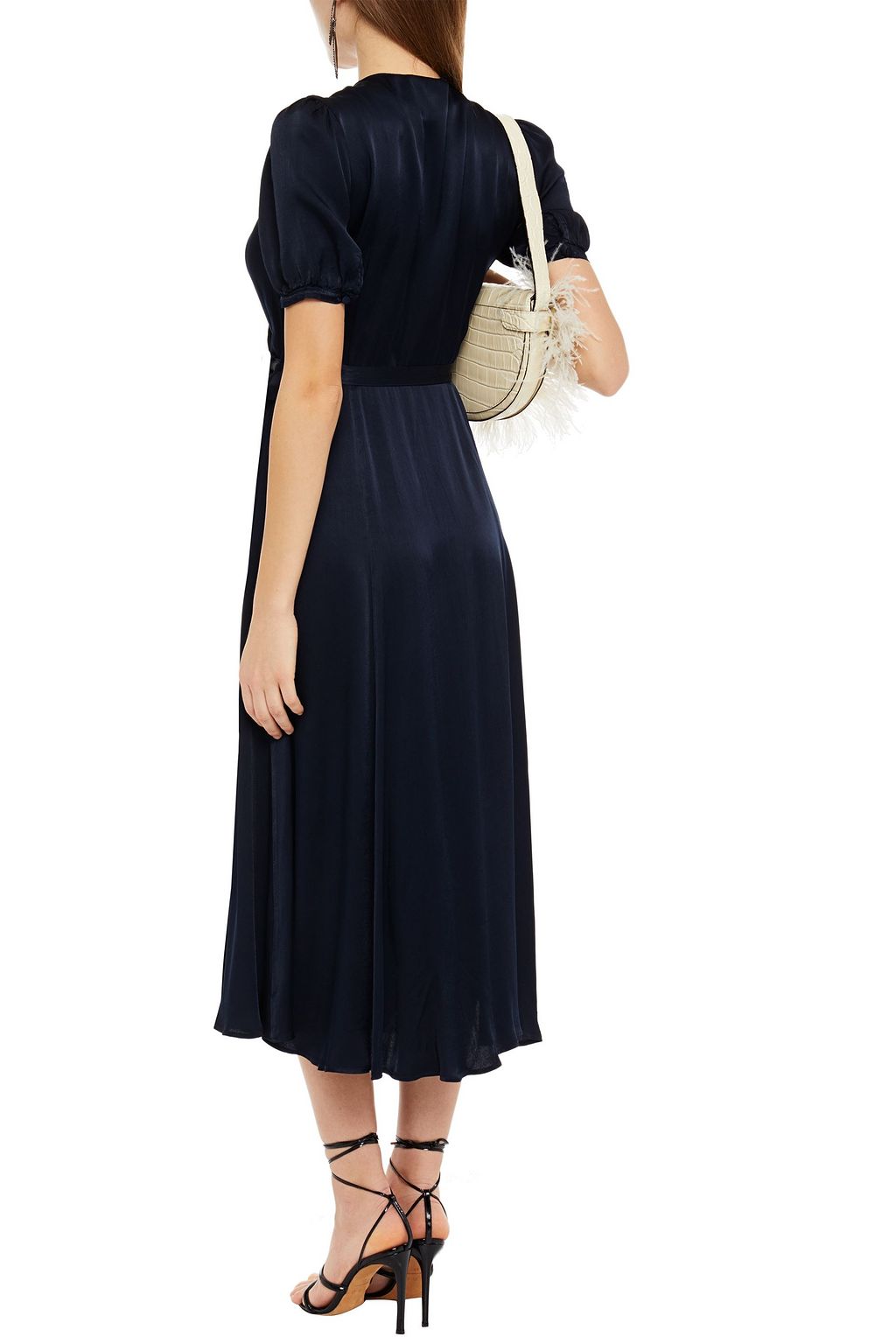 GHOST LONDON Opal ruffled satin-crepe midi wrap dress