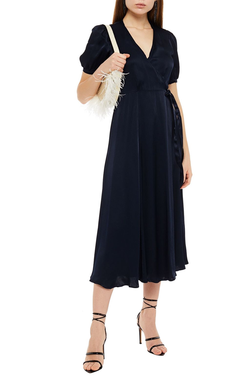 GHOST LONDON Opal ruffled satin-crepe midi wrap dress