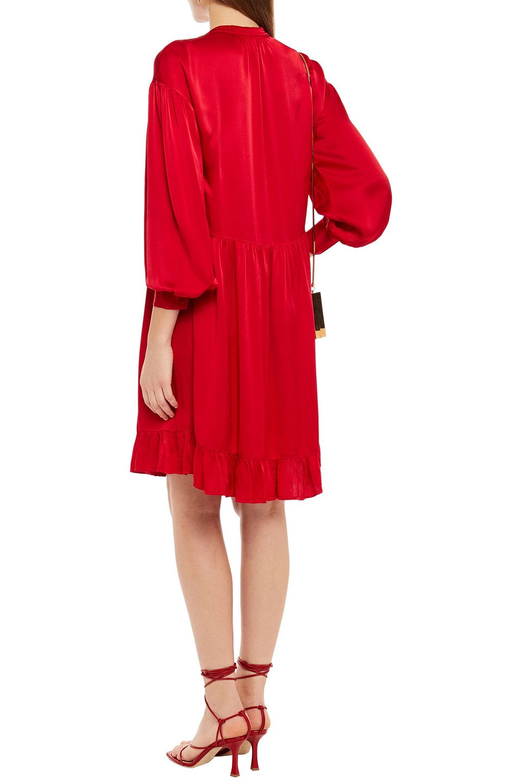 GHOST LONDON Ruffled satin-crepe dress