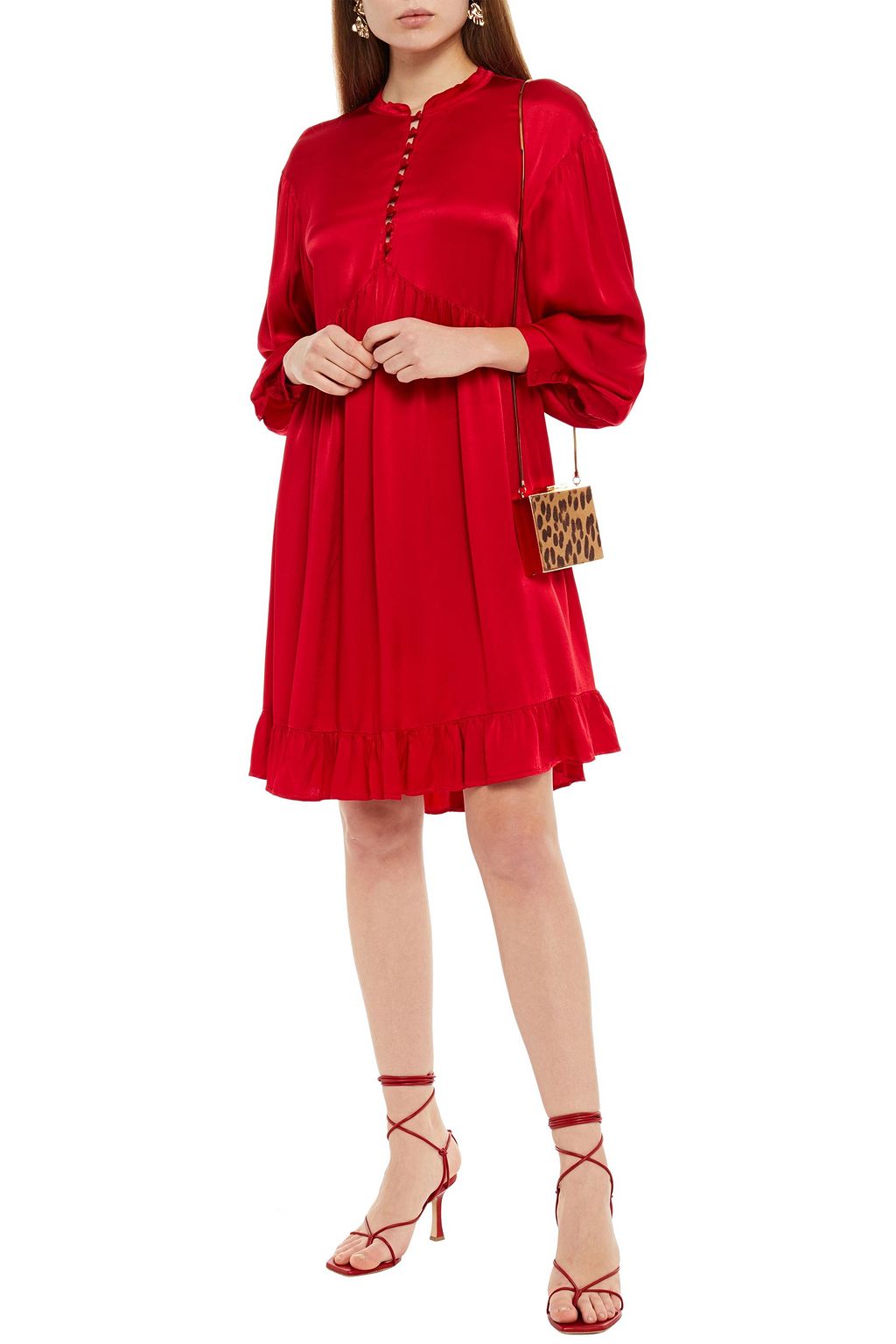 GHOST LONDON Ruffled satin-crepe dress