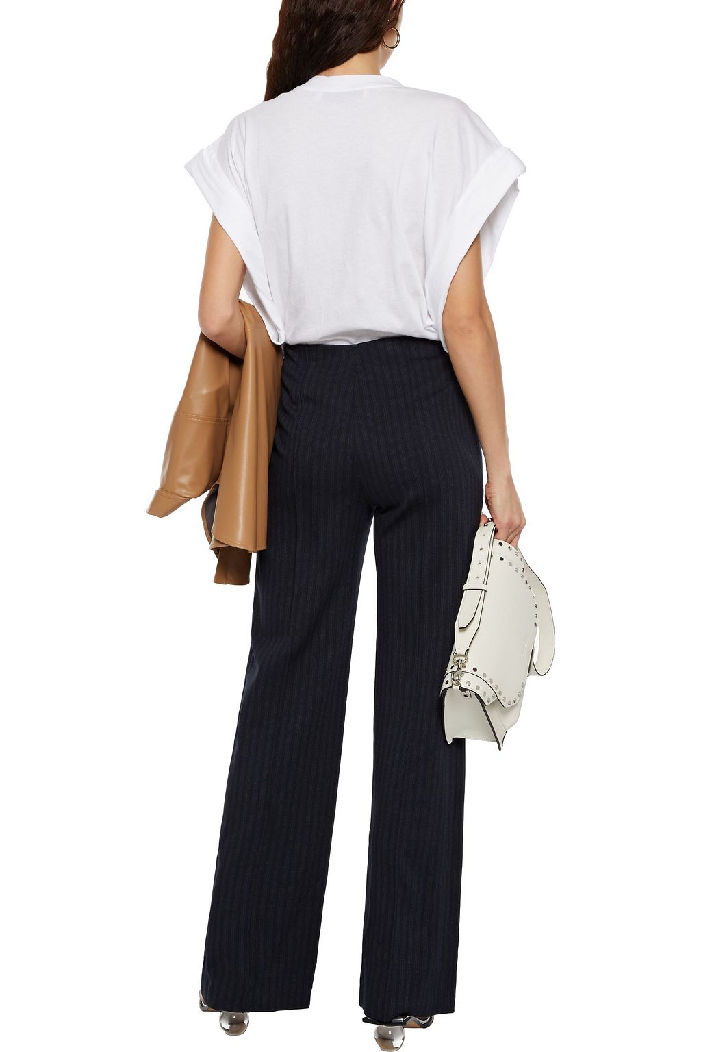 THEORY Pinstriped stretch-knit wide-leg pants