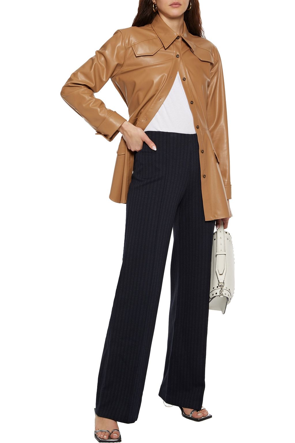 THEORY Pinstriped stretch-knit wide-leg pants