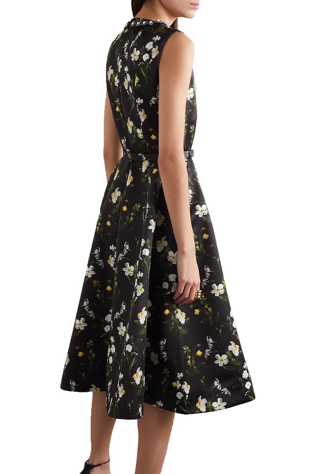 ERDEM Farrah belted embellished floral-print mikado midi dress