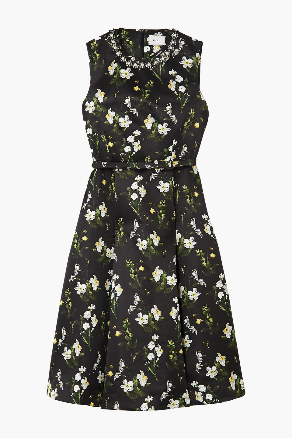Erdem Woman Farrah Belted Embellished Floral-print Mikado Midi Dress Black Size 8