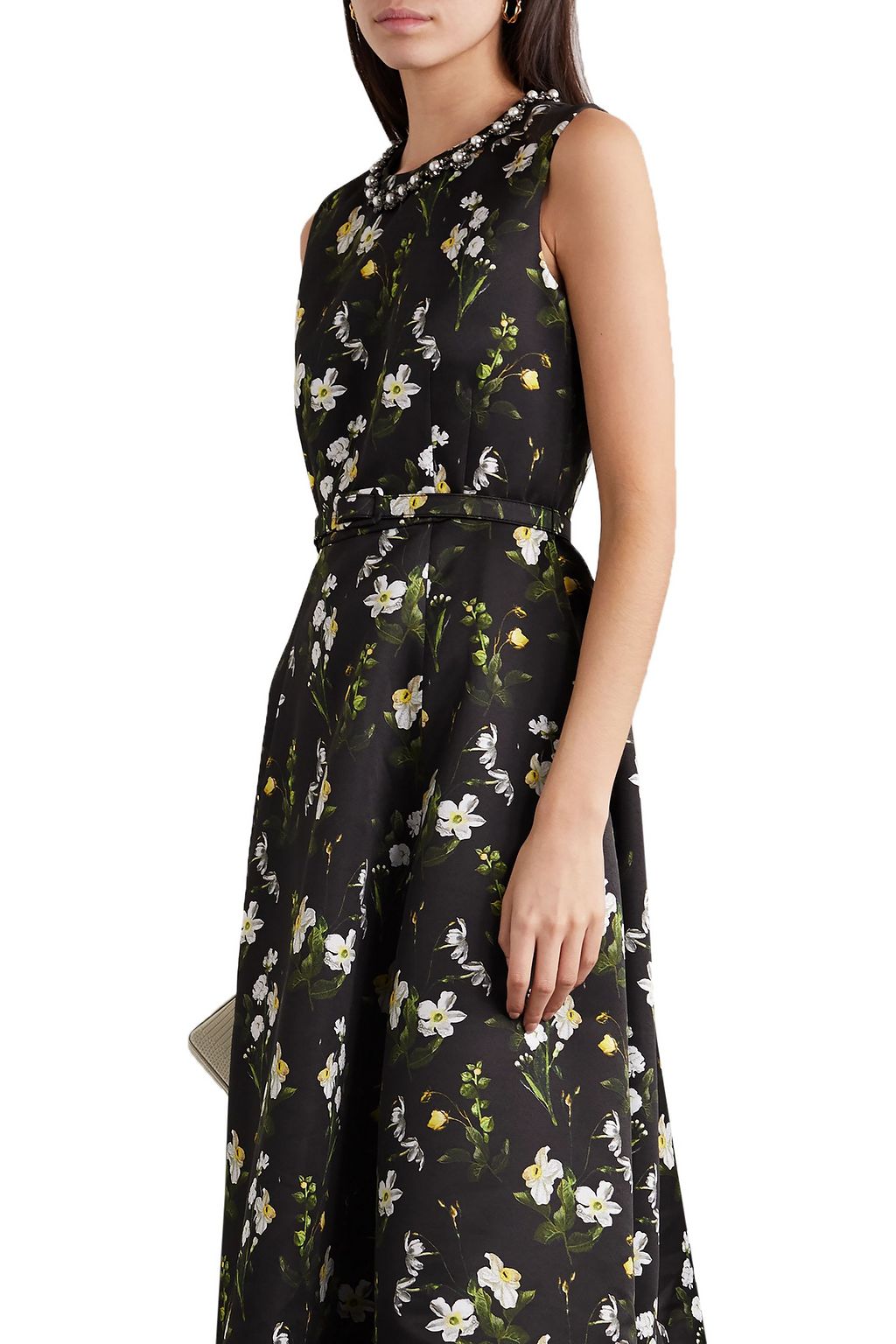 ERDEM Farrah belted embellished floral-print mikado midi dress