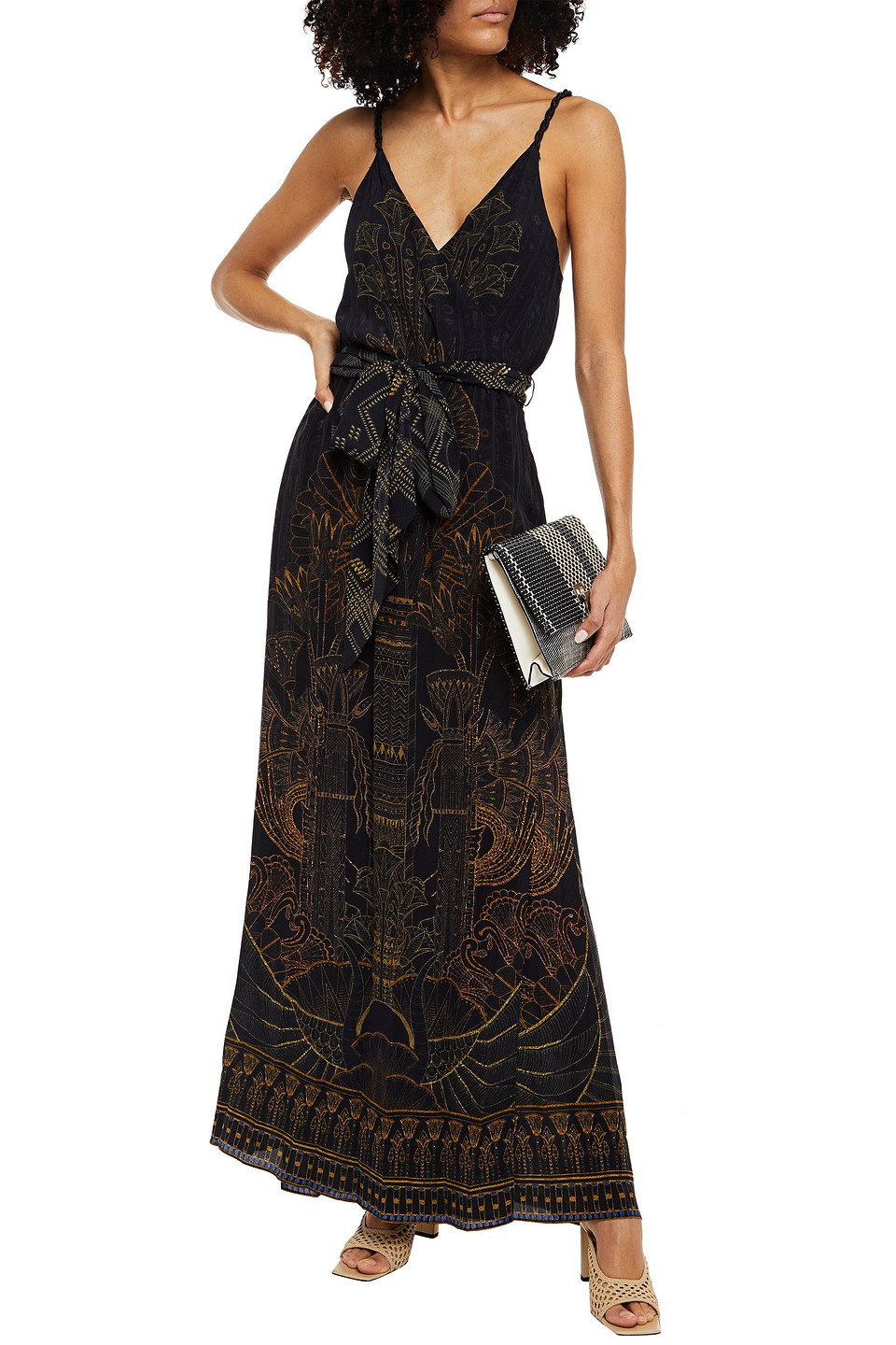 Camilla Printed Silk Crepe De Chine Maxi Wrap Dress In Black
