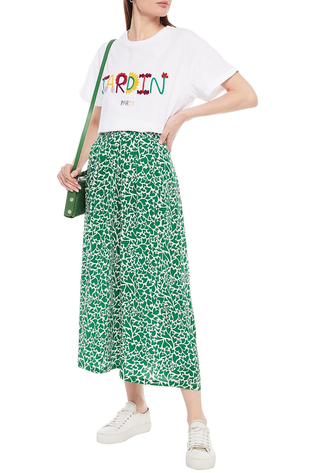ÊTRE CÉCILE Pleated printed silk crepe de chine midi skirt