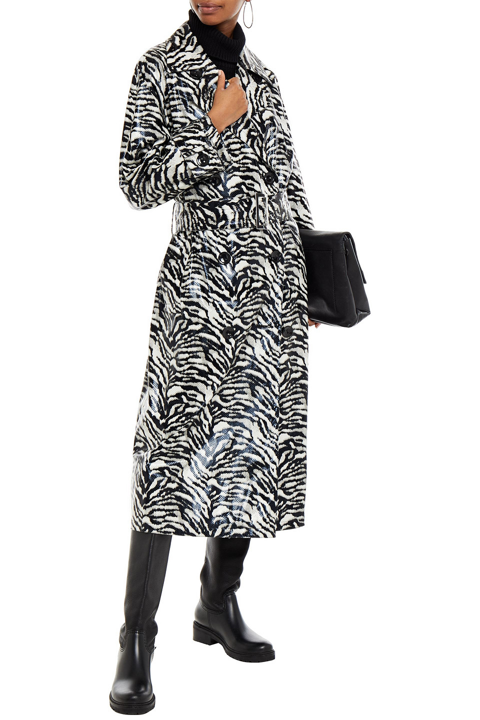 STAND STUDIO DOUBLE-BREASTED ZEBRA-PRINT COATED-CANVAS TRENCH COAT