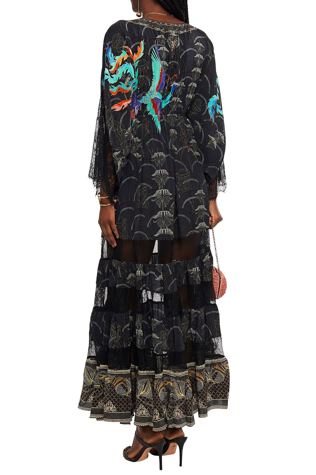 CAMILLA Lace-trimmed gathered silk crepe de chine maxi dress